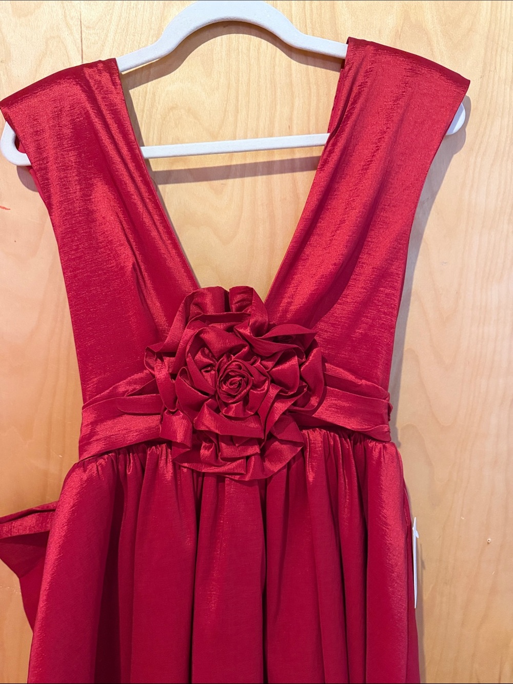 For Love And Lemons Red Satin Flower-Detail Woman’s Dress